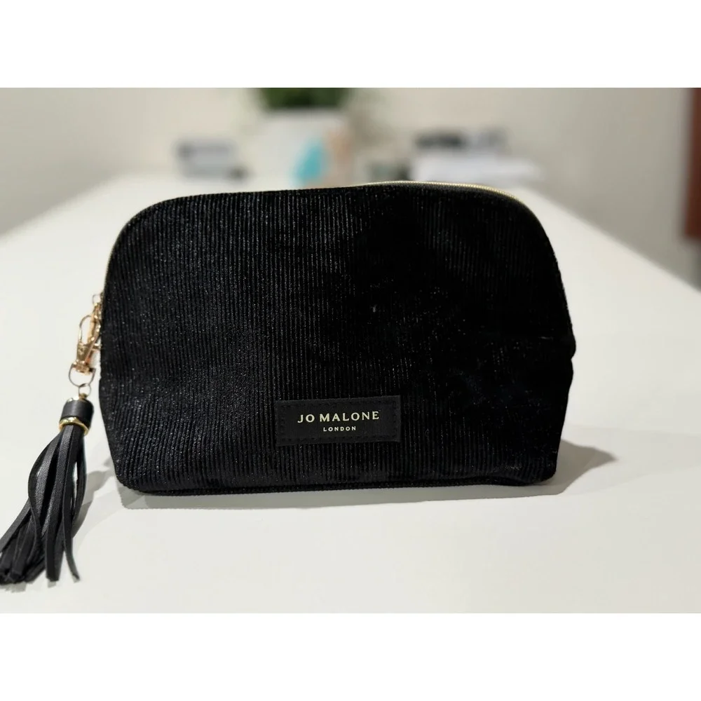 Jo Malone London Black Corduroy Cosmetic Makeup Bag Tassel Zipper Travel Pouch